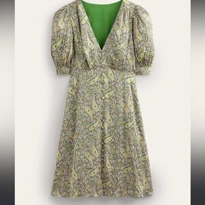 Boden Satin Tea Dress Color Block Paisley Size 2 small NWT